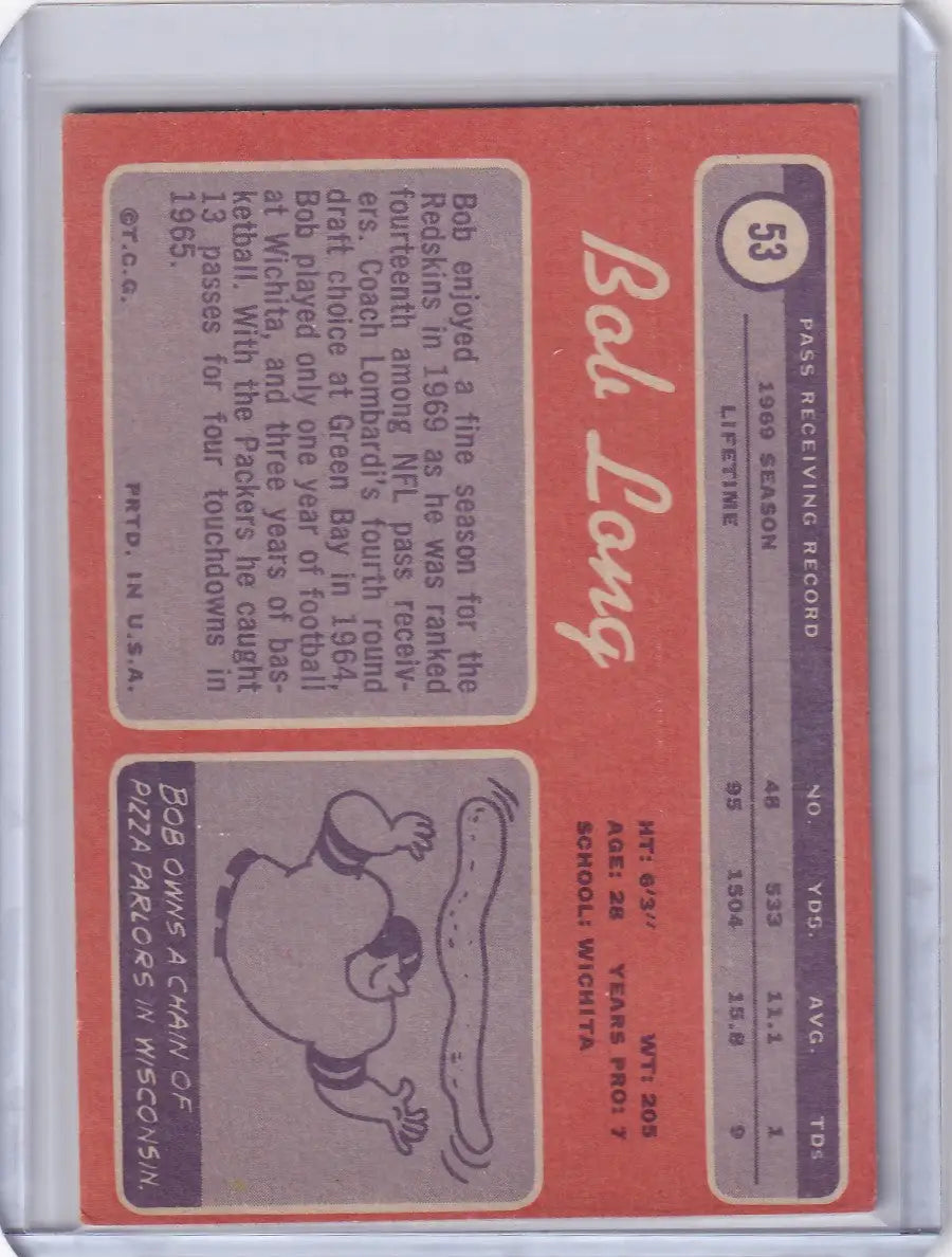 1970 Topps Football #53 Bob Long RC - Washington Redskins