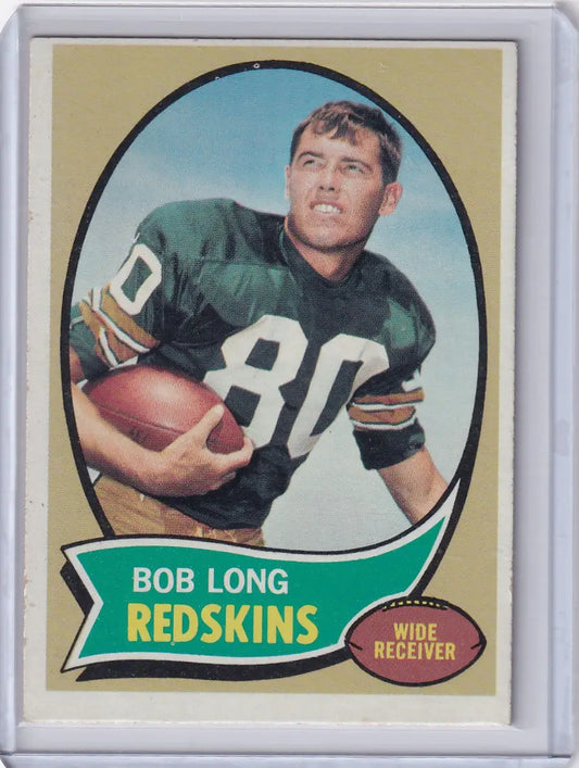Vintage Topps Football card of Bob Long in a green Washington Redskins jersey