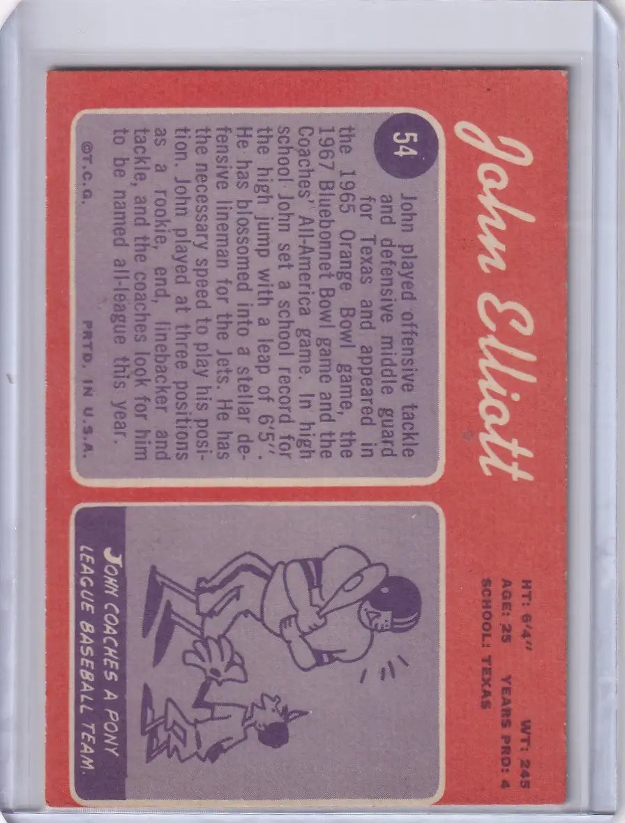 1970 Topps Football #54 John Elliott RC - New York Jets