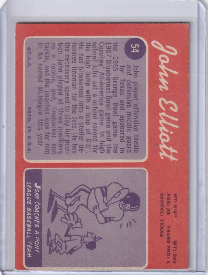 1970 Topps Football #54 John Elliott RC - New York Jets