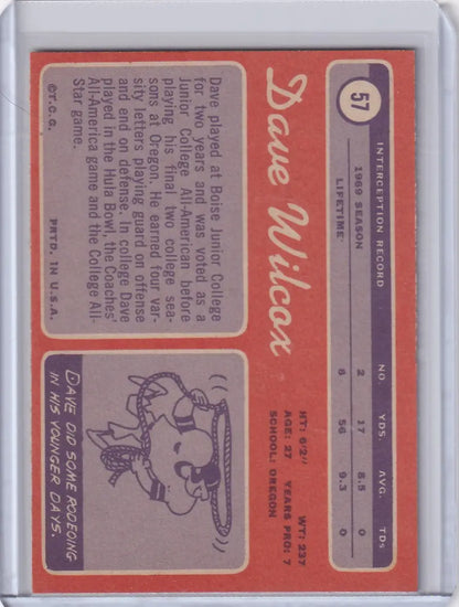 Baseball trading card featuring Dave Wilcox of the San Francisco 49ers and player stats
