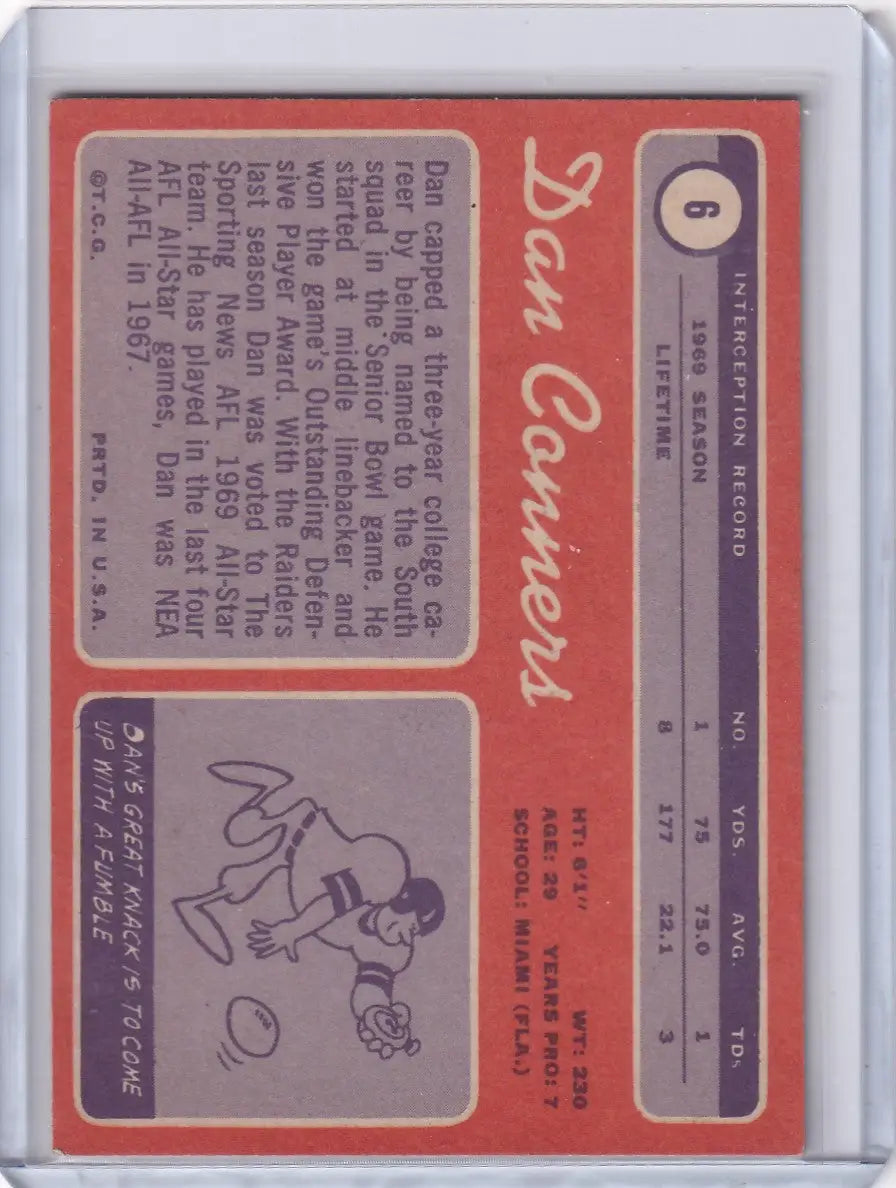 1970 Topps Football #6 Dan Conners RC - Oakland Raiders