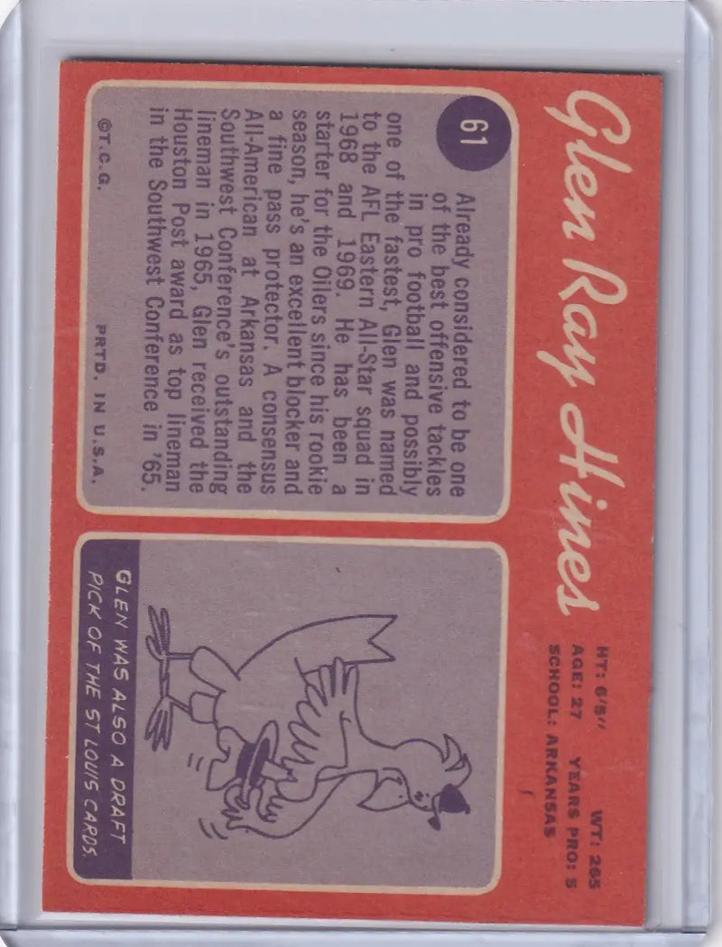 1970 Topps Football #61 Glen Ray Hines RC - Houston Oilers