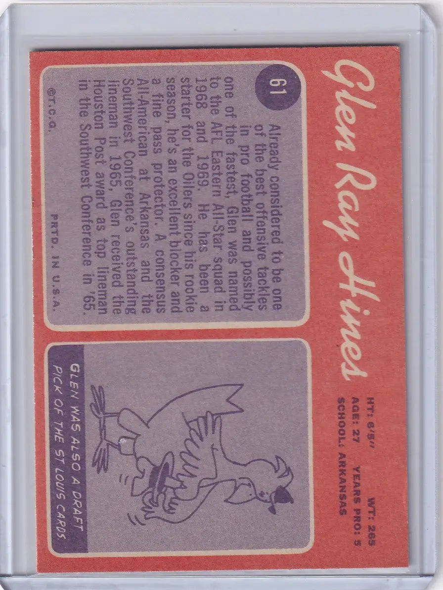 1970 Topps Football #61 Glen Ray Hines RC - Houston Oilers