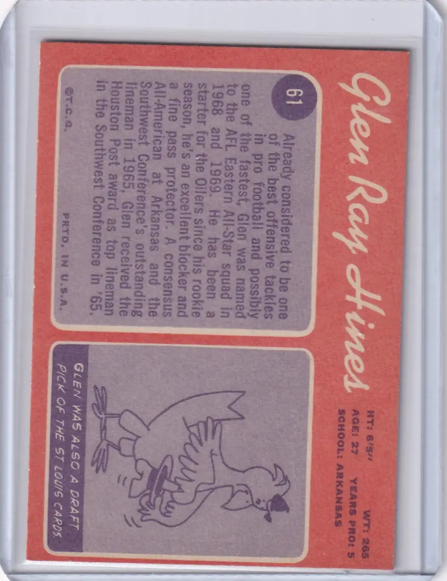 1970 Topps Football #61 Glen Ray Hines RC - Houston Oilers