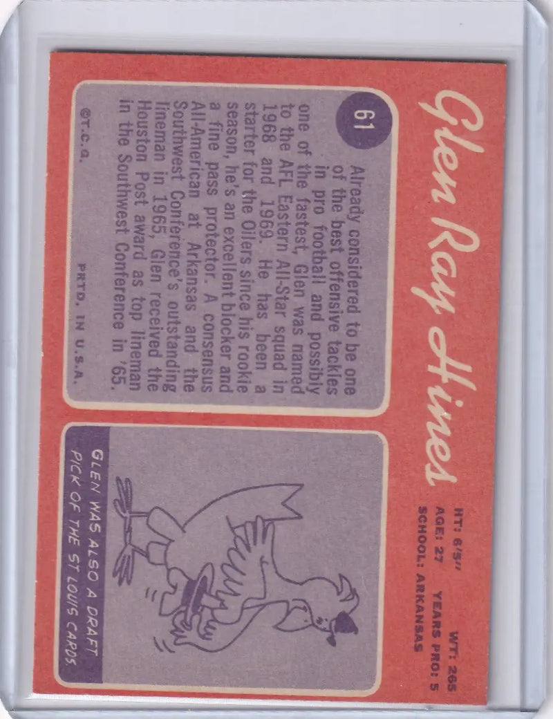 1970 Topps Football #61 Glen Ray Hines RC - Houston Oilers