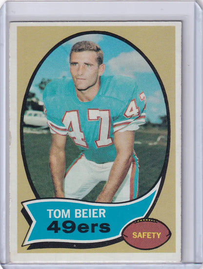 Vintage Tom Beier 1970 Topps Football card of San Francisco 49ers player, jersey number 47