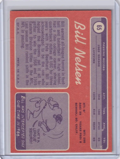 Baseball trading card featuring Bill Nelsen - Cleveland Browns from Topps Football