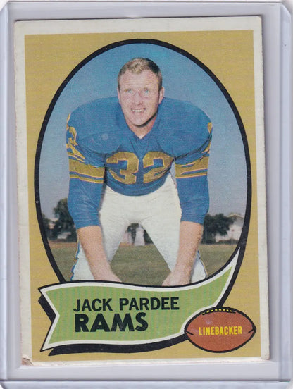Vintage Topps Football card of Jack Pardee in blue jersey 32 for St Louis Rams