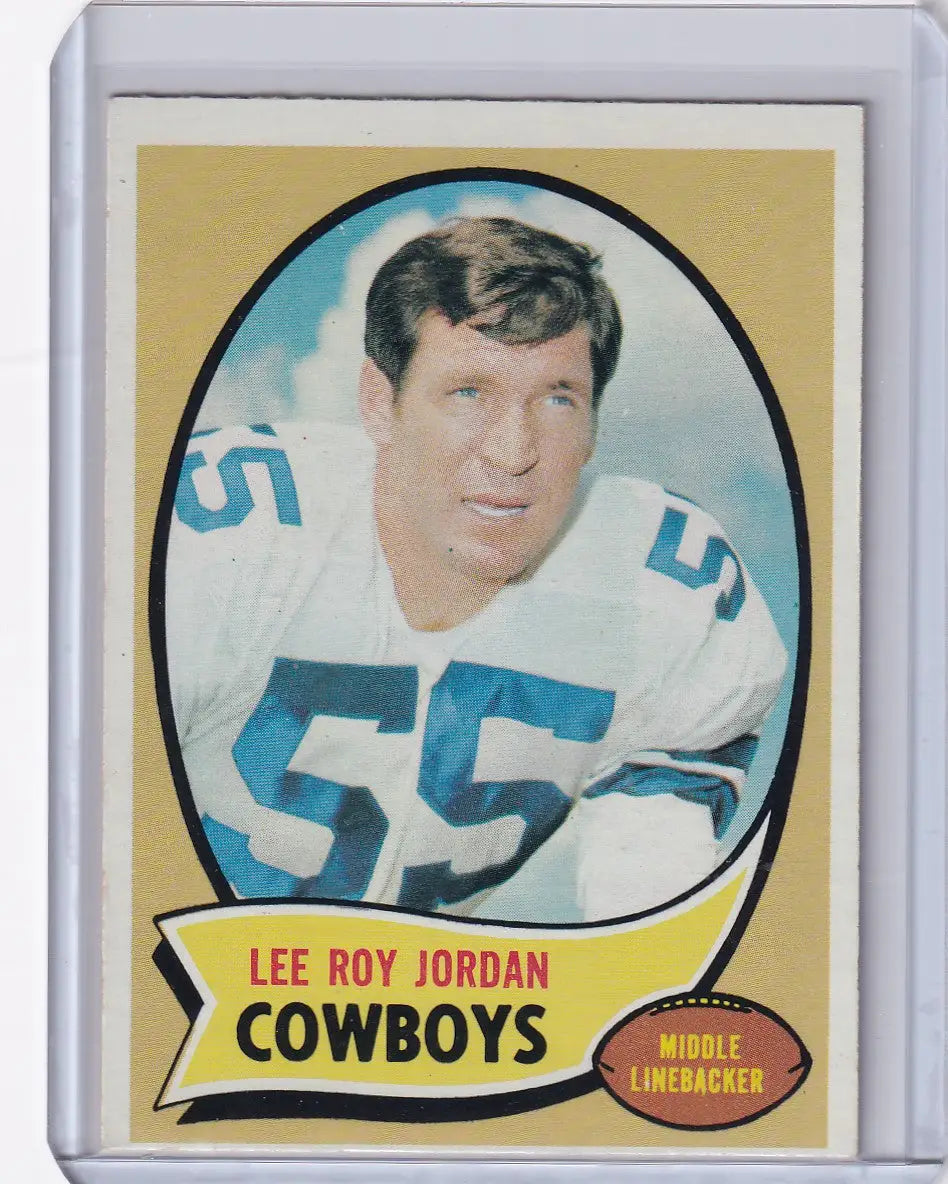 Vintage Topps Football card of Lee Roy Jordan, Dallas Cowboys player #55