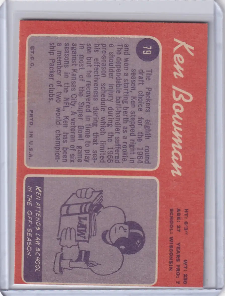 Baseball trading card of Ken Bowman from 1970 Topps Football, Green Bay Packers stats