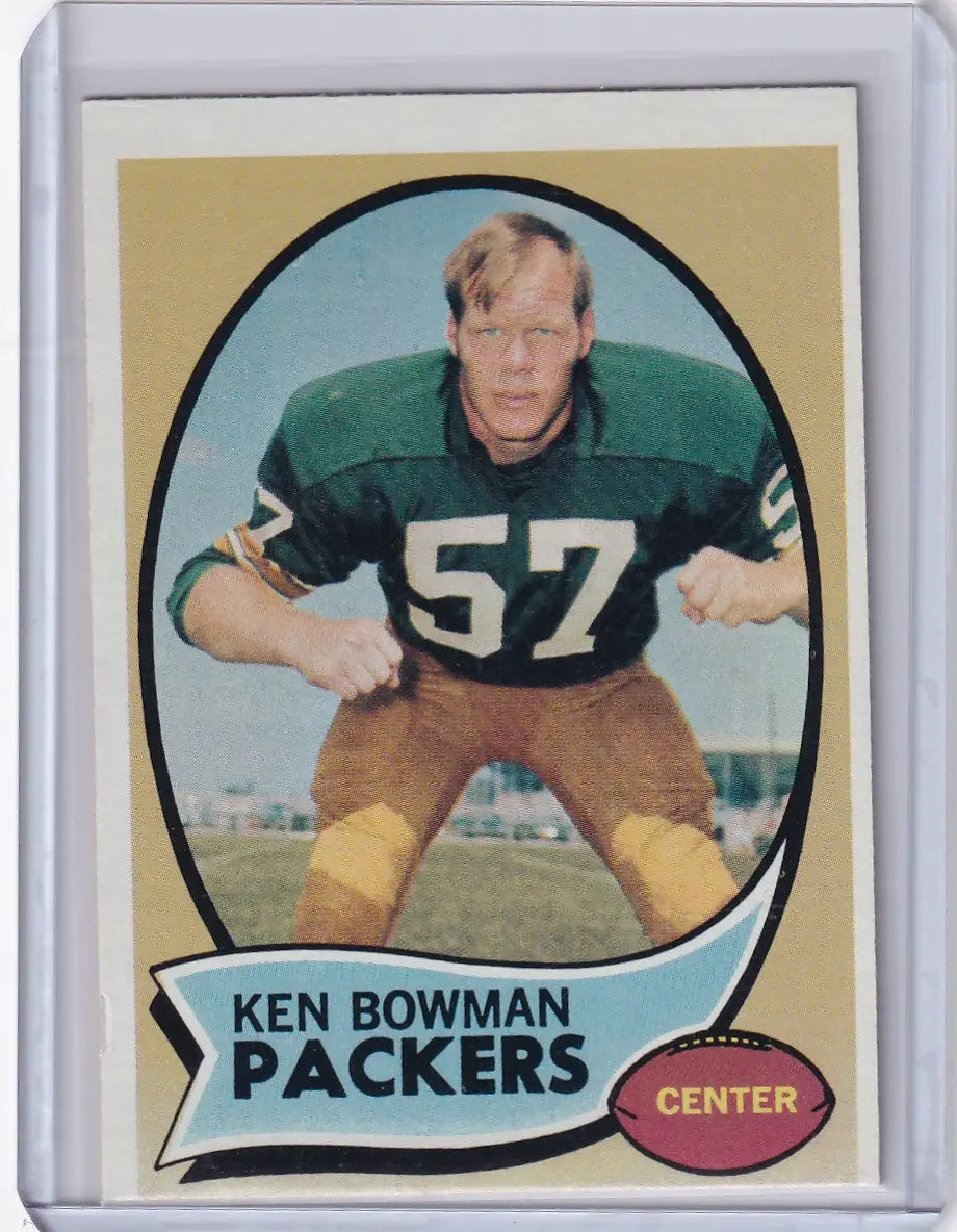 Vintage Topps Football card of Ken Bowman, Green Bay Packers player in uniform