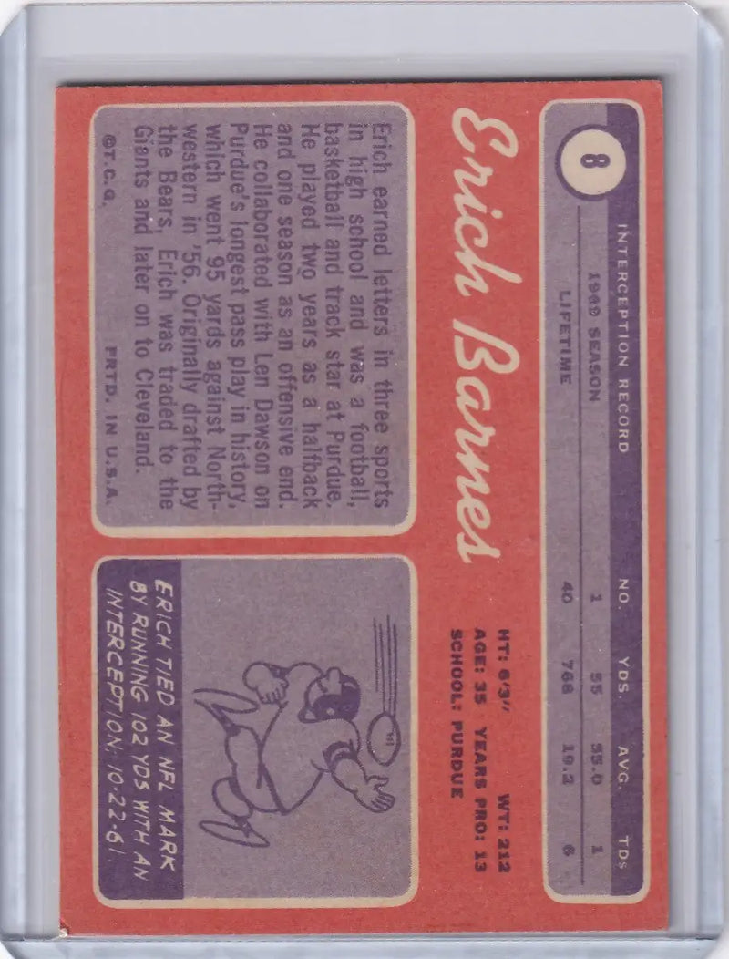 1970 Topps Football #8 Erich Barnes - Cleveland Browns