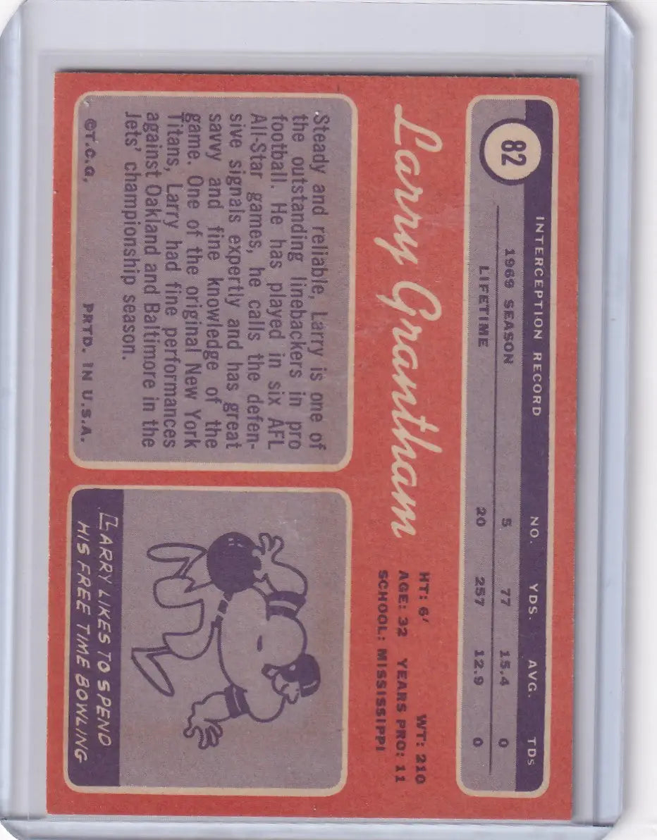 1970 Topps Football #82 Larry Grantham - New York Jets