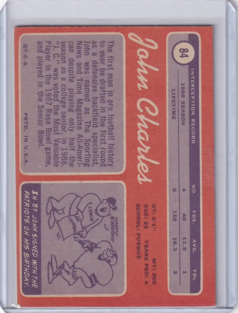1970 Topps Football #84 John Charles - New England Patriots