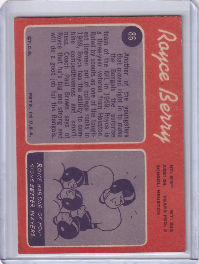 1970 Topps Football #86 Royce Berry RC - Cincinnati Bengals