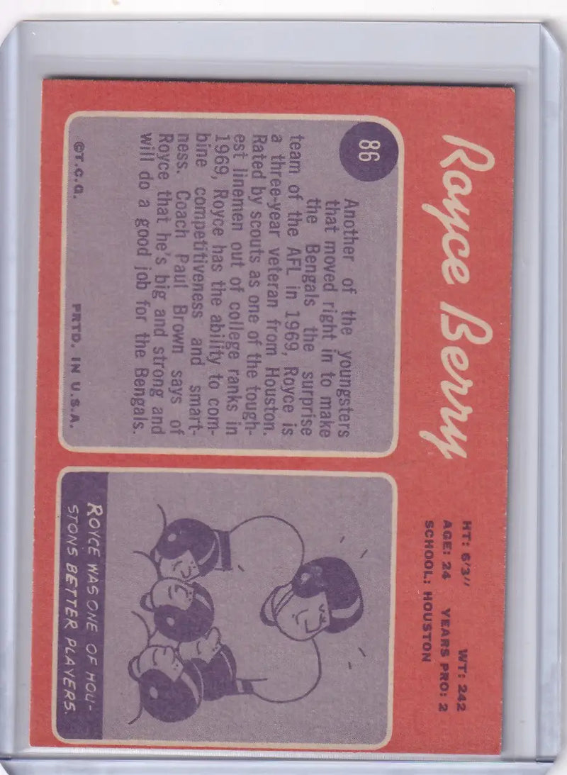 1970 Topps Football #86 Royce Berry RC - Cincinnati Bengals