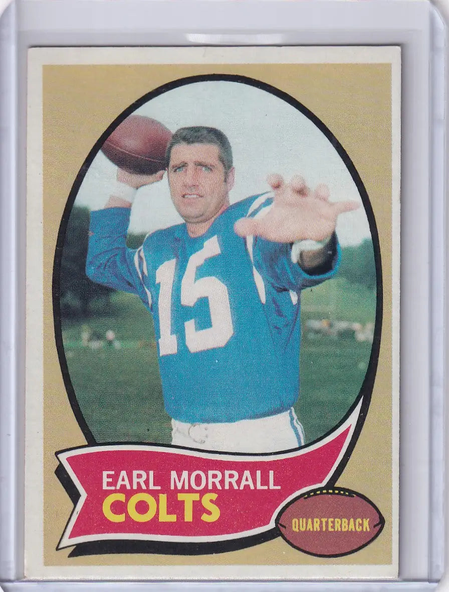 Vintage Topps Football card of Earl Morrall in throwing pose for Baltimore Colts