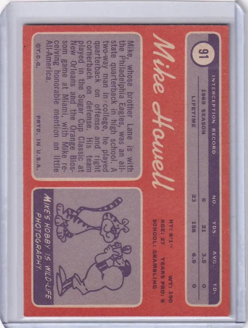 1970 Topps Football #91 Mike Howell RC - Cleveland Browns