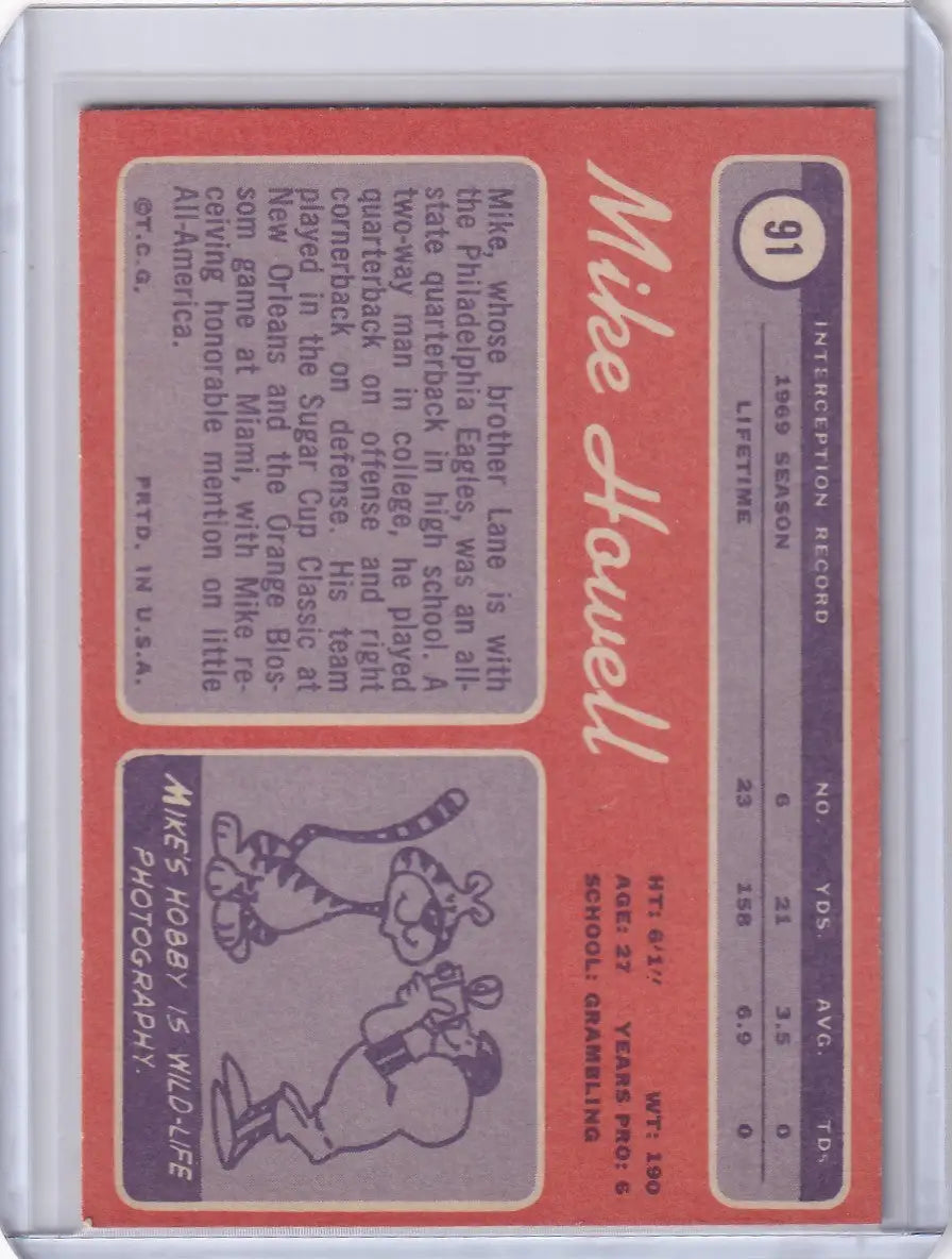 Baseball trading card showcasing Mike Howell, Topps Football, Cleveland Browns stats