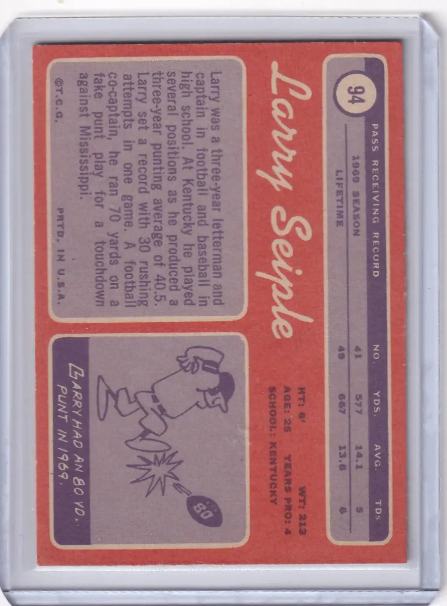 1970 Topps Football #94 Larry Seiple RC - Miami Dolphins