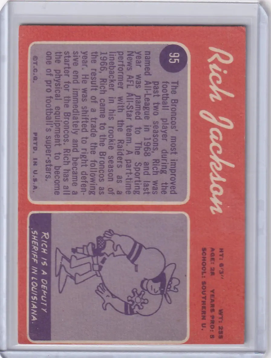 Trading card of Rich Jackson from 1970 Topps Football featuring Denver Broncos illustration