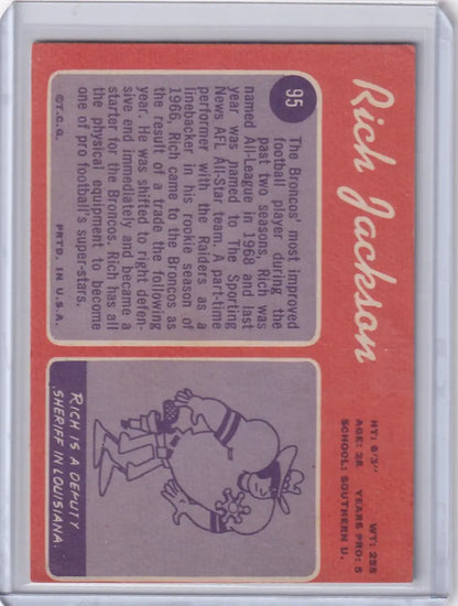 Trading card of Rich Jackson from 1970 Topps Football featuring Denver Broncos illustration