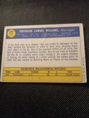 1970 Topps - Ted Williams #211. Mgr. Wash. Senators. surface crease wear. VG+ - Baseball Card Single