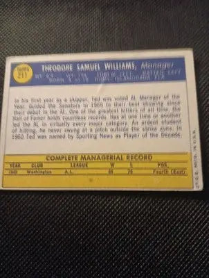 1970 Topps - Ted Williams #211. Mgr. Wash. Senators. surface crease wear. VG+ - Baseball Card Single