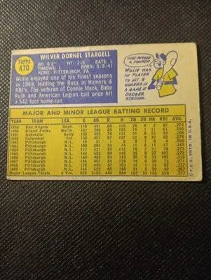 1970 Topps - Willie Stargell #470. Pirates. VG+ - EX - Baseball Card Single