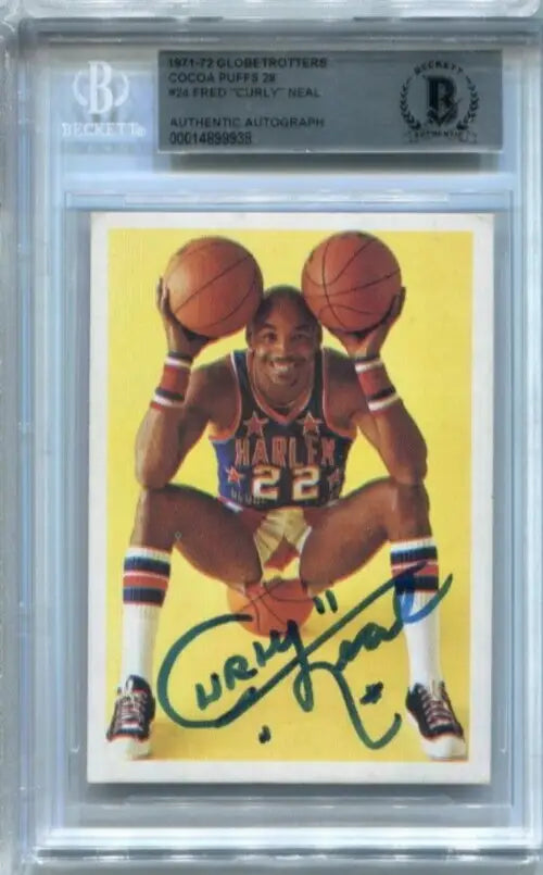 Signed 1971-72 Fleer Harlem Globetrotters Curly Neal RC Cocoa Puffs Basketball Card
