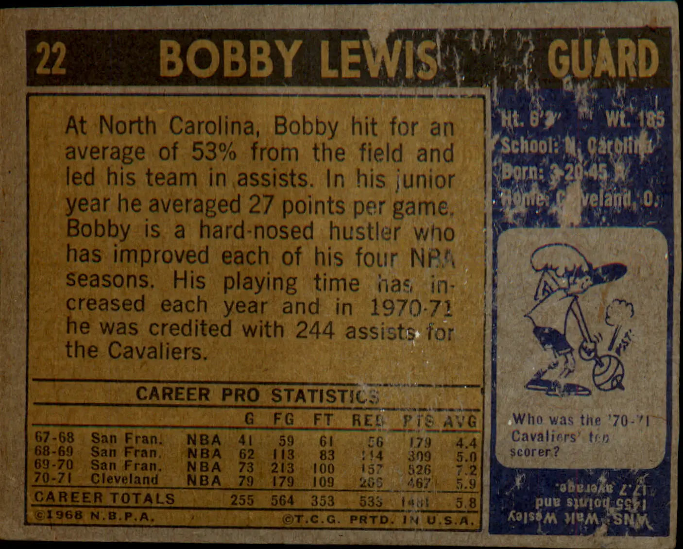 1971-72 Topps #22 Bobby Lewis Rookie Rookie - Basketball Card Single