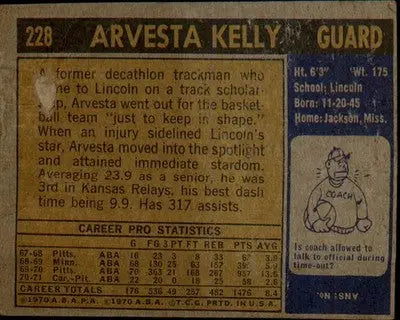 1971-72 Topps #228 Arvesta Kelly Rookie Rookie - Basketball Card Single