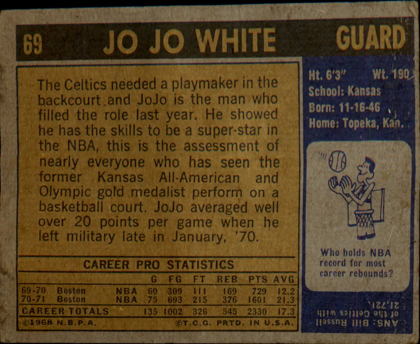 1971-72 Topps #69 Jo Jo White - Basketball Card Single