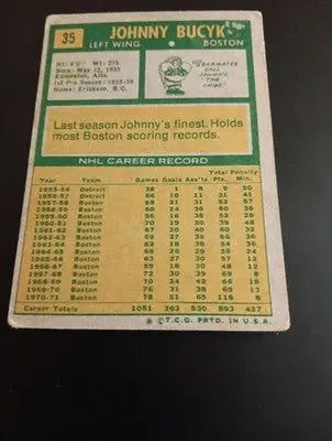 1971-72 Topps - Johnny Bucyk #35. Boston Bruins. lower grade. GD+ - VG. - Hockey Card Single
