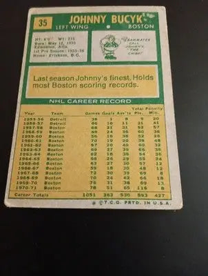 1971-72 Topps - Johnny Bucyk #35. Boston Bruins. lower grade. GD+ - VG. - Hockey Card Single