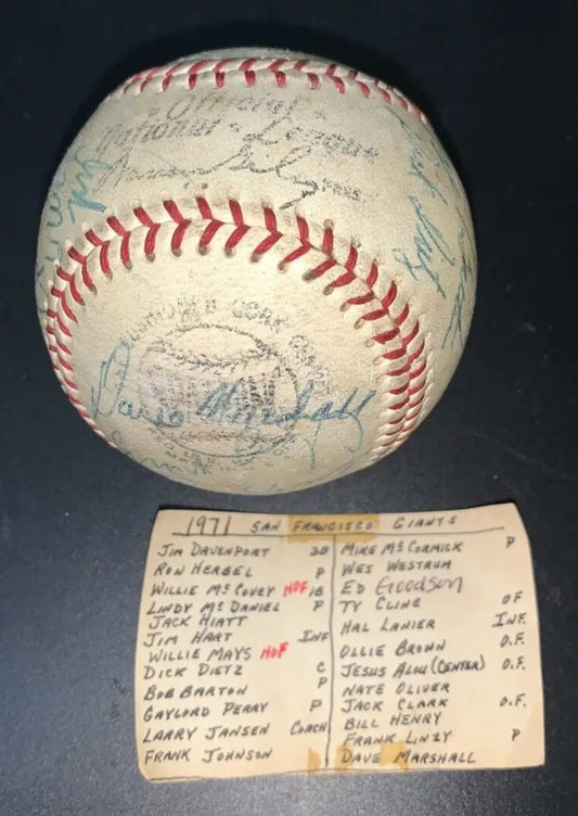 1971 San Francisco Giants Team Baseball Willie Mays McCovey Gaylord Perry 24Sigs - Sports Memorabilia