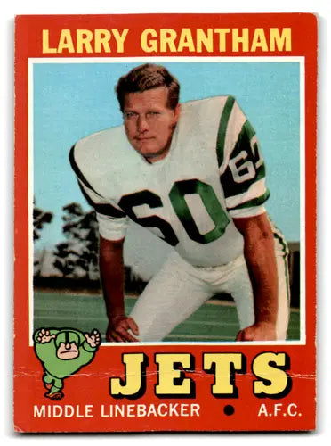 Vintage 1971 Topps Larry Grantham football card with original gloss from Good NY Jets