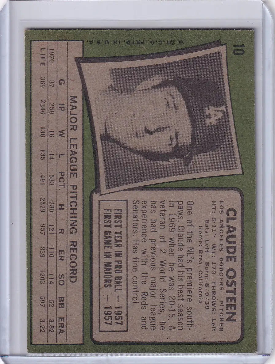1971 Topps Baseball #10 Claude Osteen - Los Angeles Dodgers