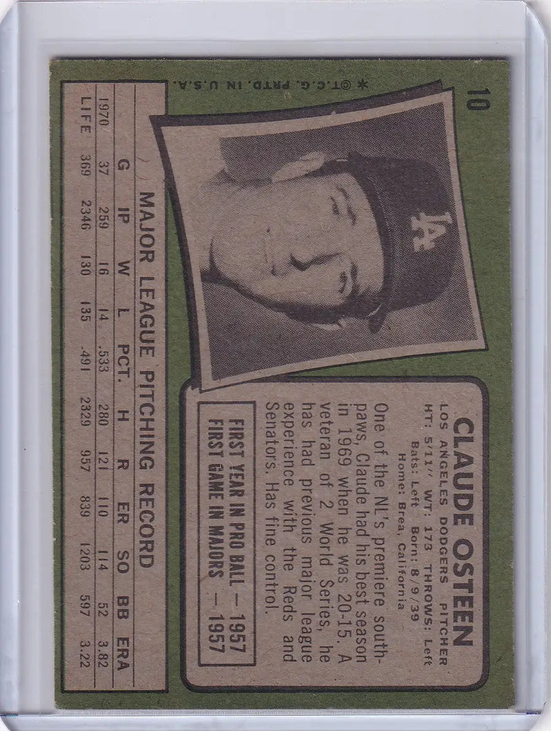 1971 Topps Baseball #10 Claude Osteen - Los Angeles Dodgers