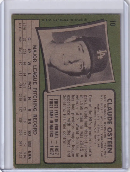 Baseball card of Claude Osteen, Los Angeles Dodgers player, 1971 Topps Baseball