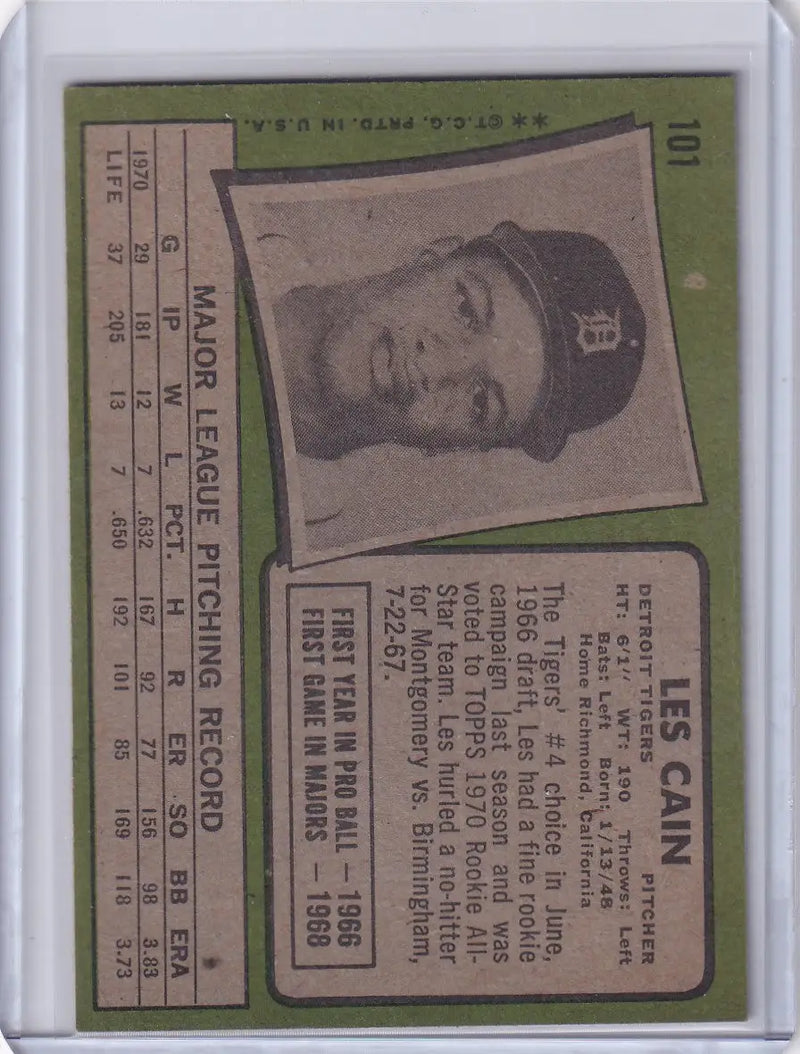 1971 Topps Baseball #101 Les Cain - Detroit Tigers