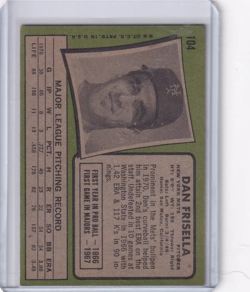 1971 Topps Baseball #104 Danny Frisella - New York Mets