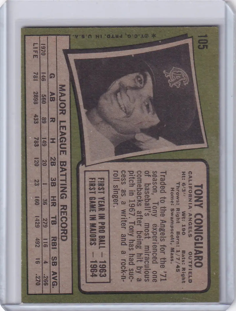 1971 Topps Baseball #105 Tony Conigliaro - California Angels