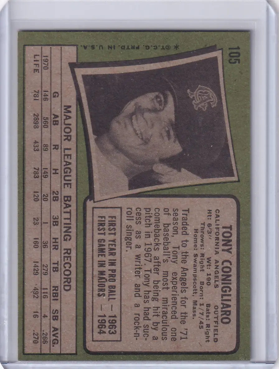 1971 Topps Baseball #105 Tony Conigliaro - California Angels