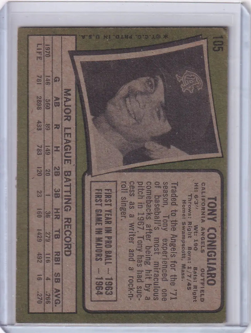 1971 Topps Baseball #105 Tony Conigliaro - California Angels