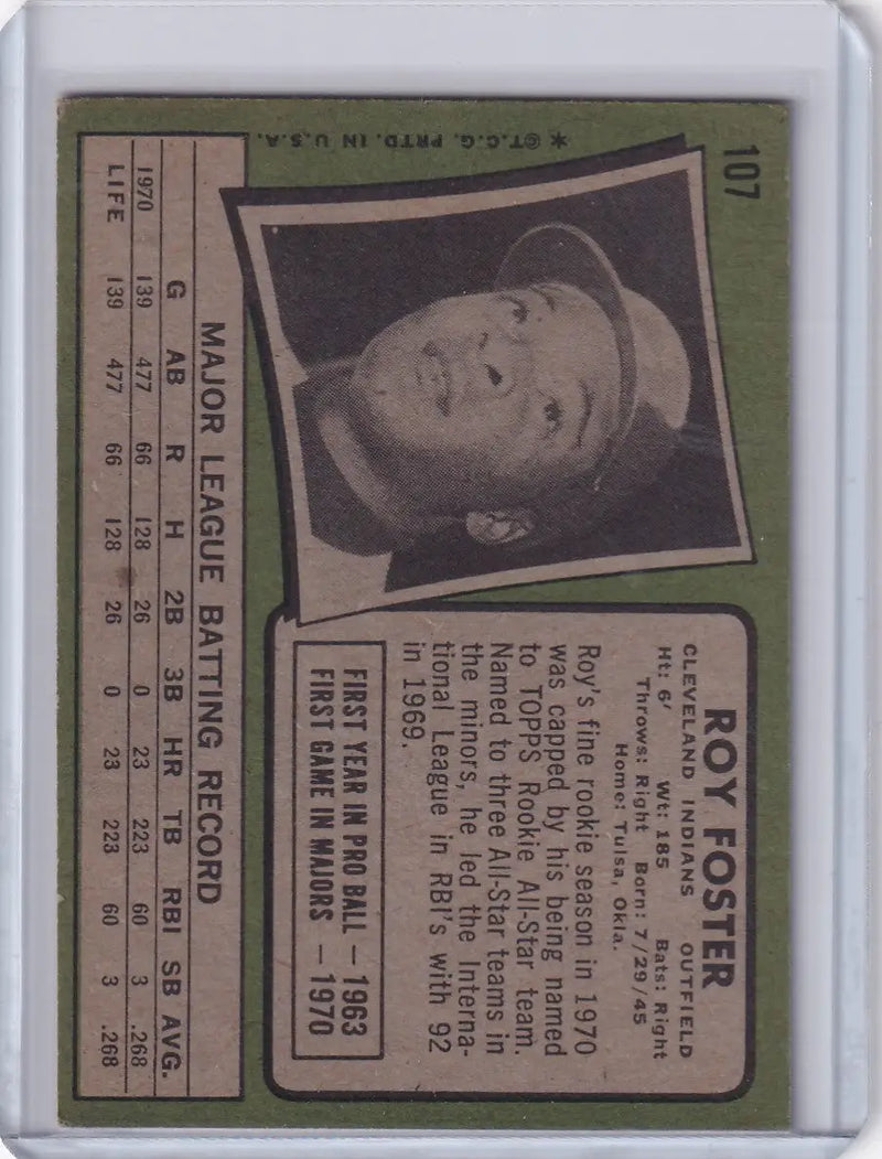 1971 Topps Baseball #107 Roy Foster - Cleveland Indians RC