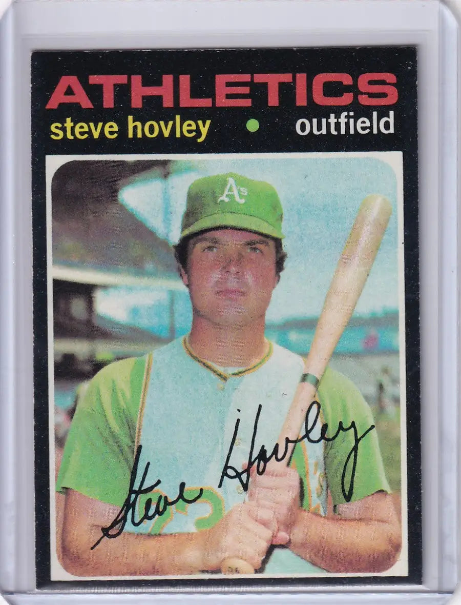 Topps Baseball card of Steve Hovley, Oakland Athletics outfielder with a bat