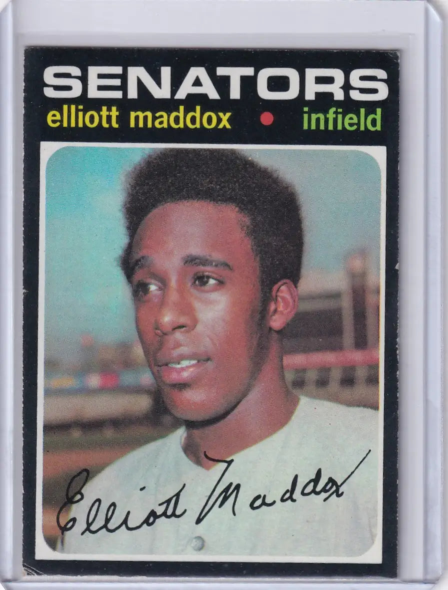Baseball card of Elliott Maddox from the Washington Senators in 1971 Topps Baseball