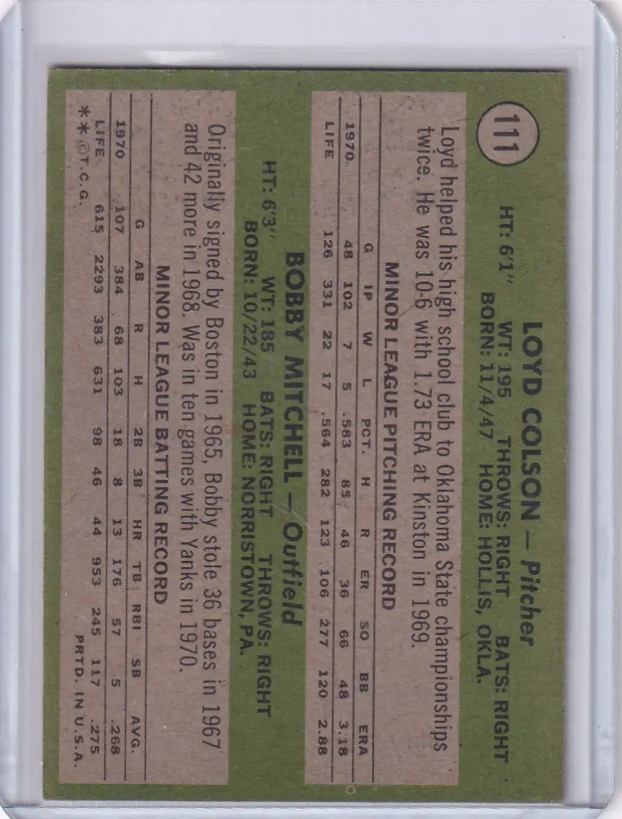 1971 Topps Baseball #111 Yankee Rookies Loyd Colson / Bobby Mitchell RC